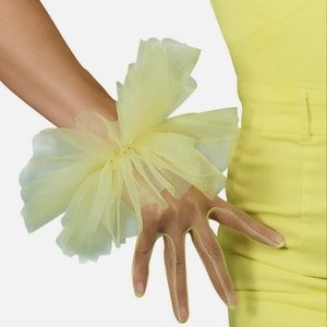 Beloved Millinery Yellow Fabulous Avant Garde Elegant Sheer Tulle Ruffled Gloves